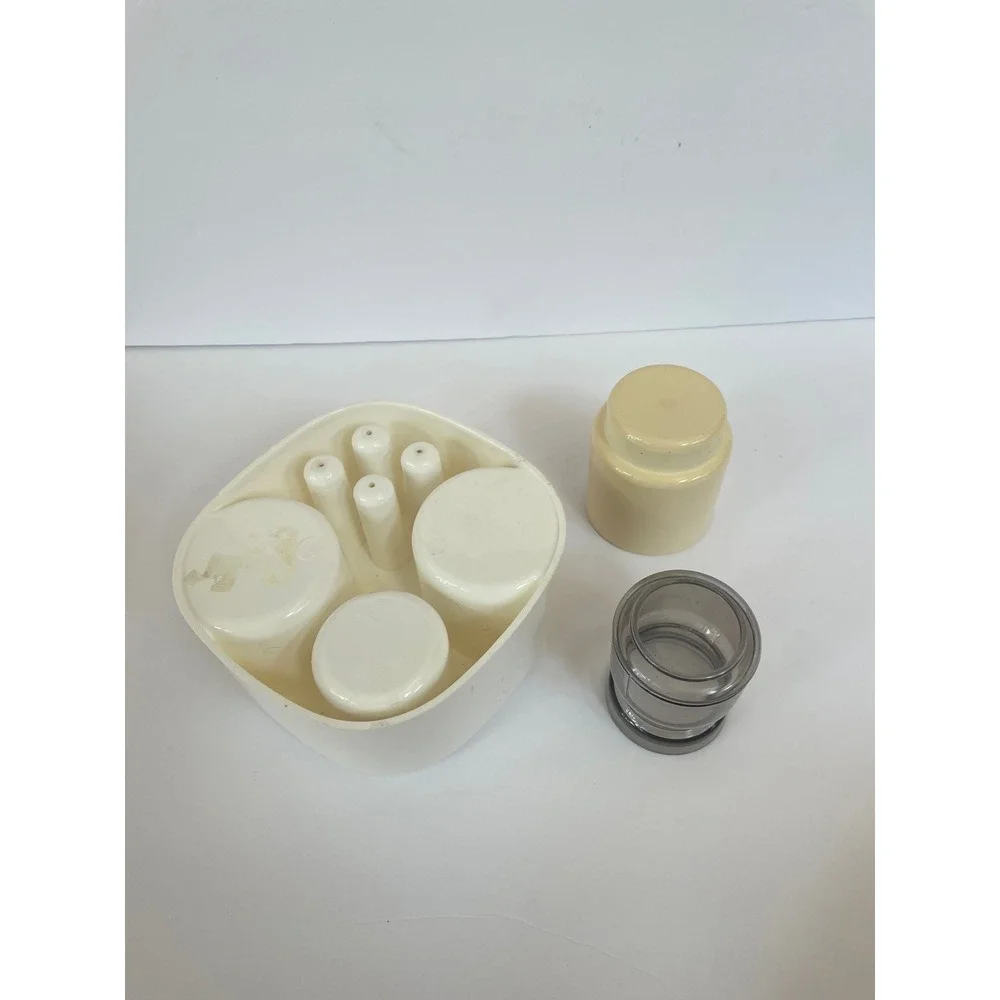 Vintage 1970s Cream Space Age Plastic Vanity Organizer, Art Caddy, Makeup Caddy